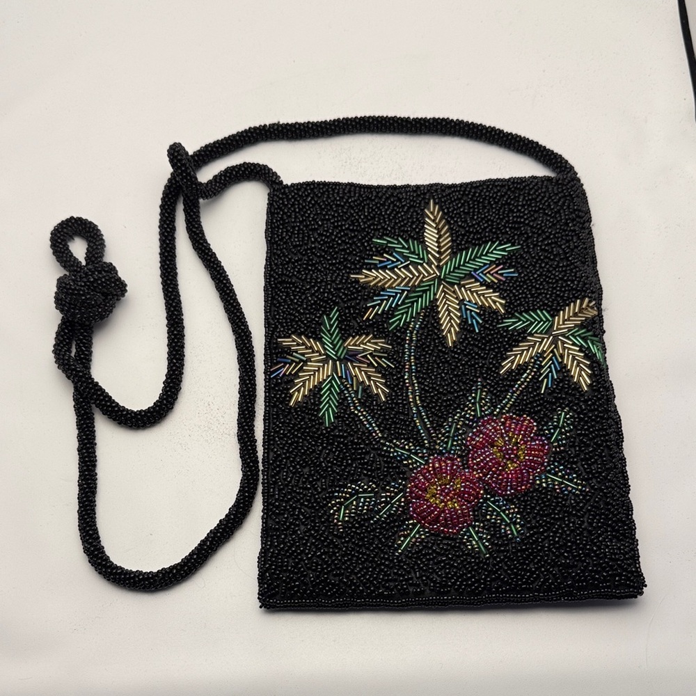 Floral Embroidered Black Beaded Crossbody Evening Bag Maui By Design